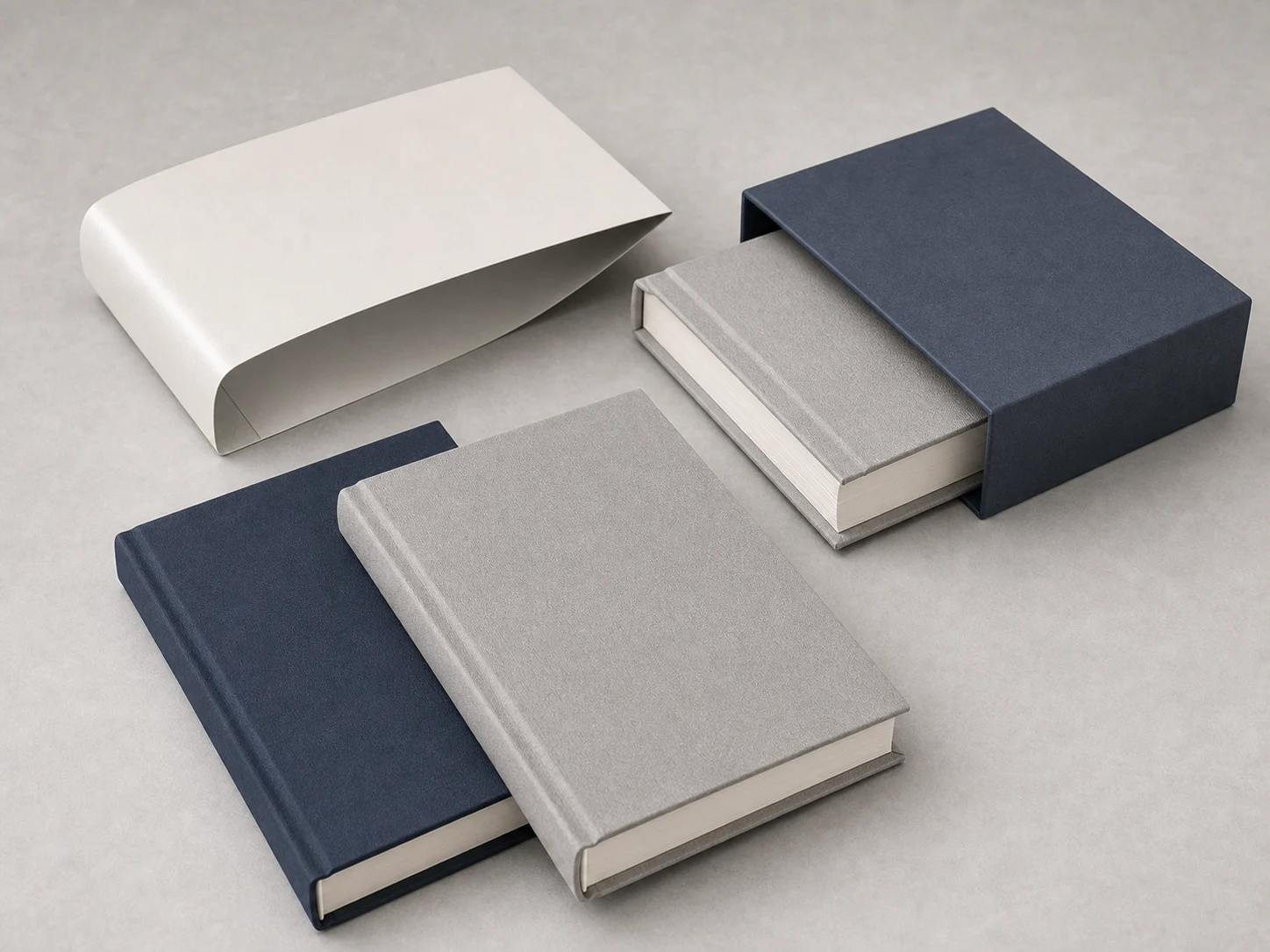 Hardcover samples with dust jacket and slipcase structures