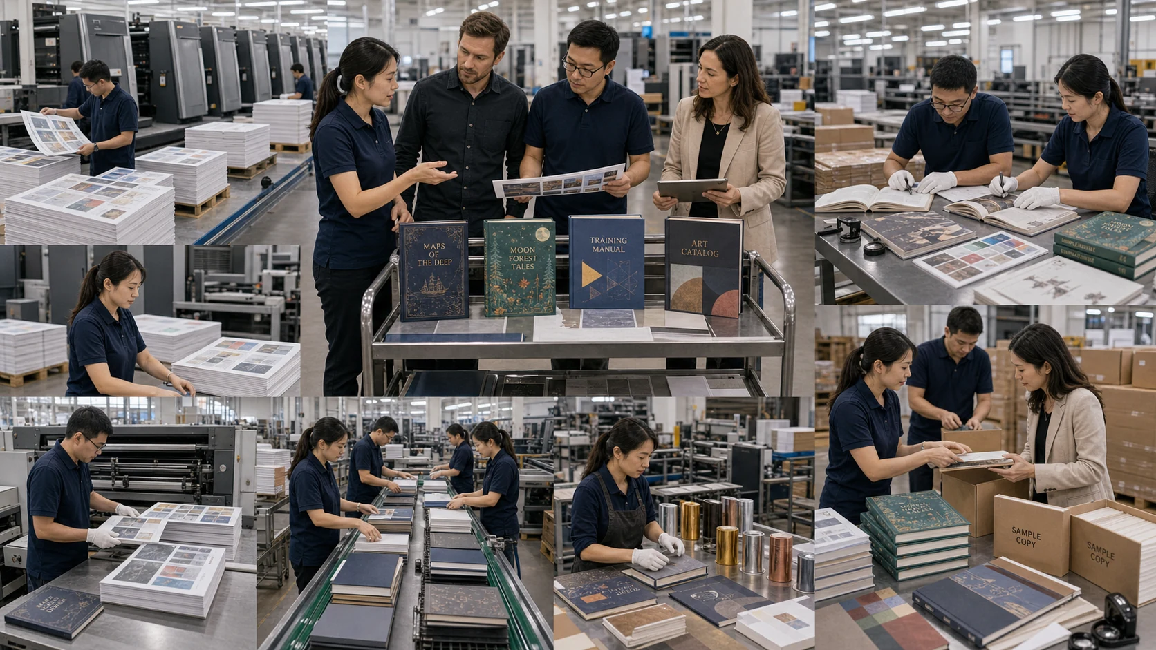 Integrated print binding finishing inspection and packing workflow
