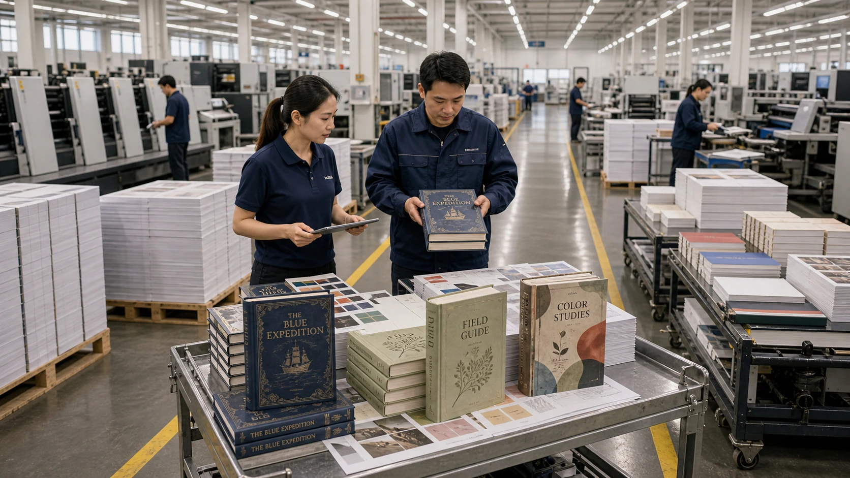 Organized production hall lanes for book projects