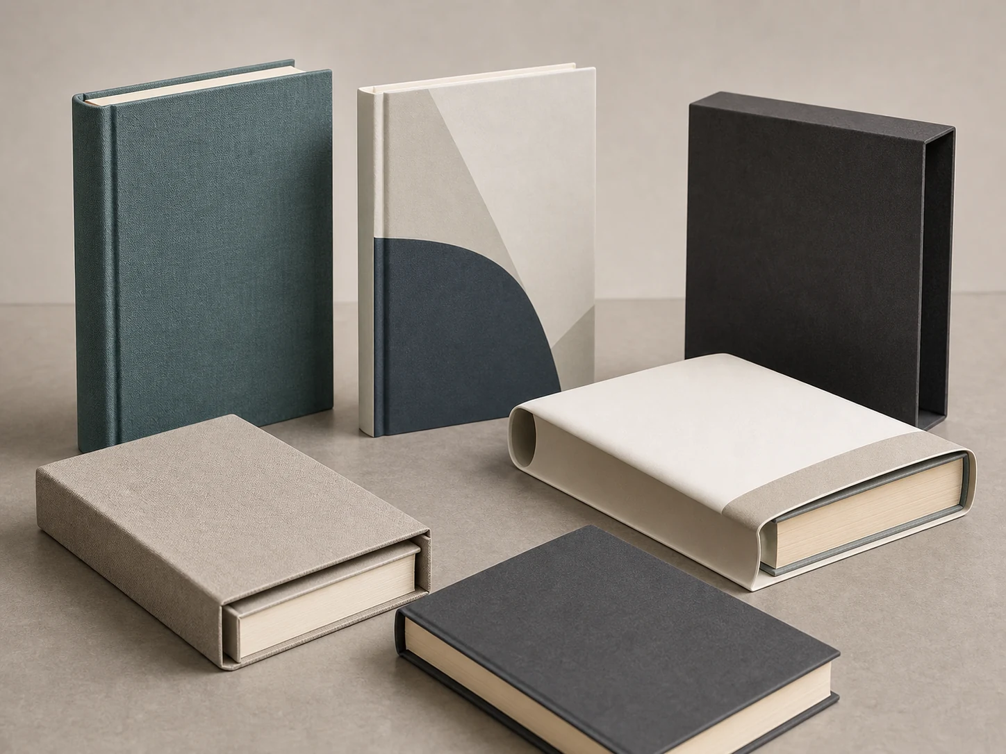 Hardcover cover structure range with cloth case jacket and slipcase samples