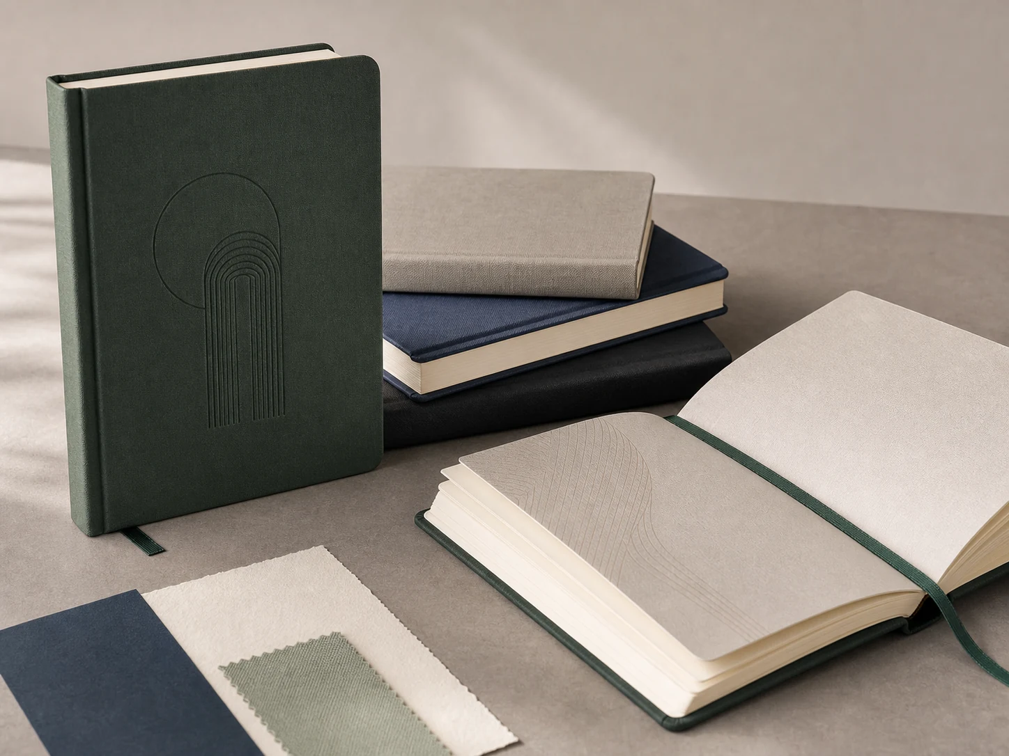 Premium hardcover journal sample with cover and endpaper detail