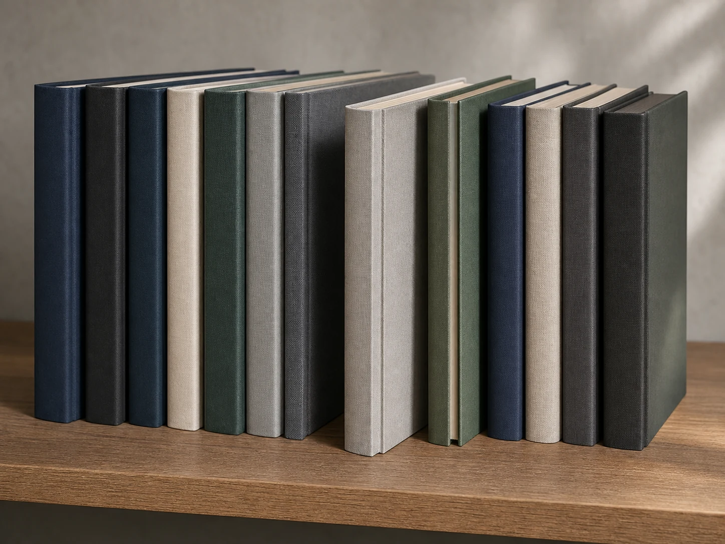 Hardcover spine and shelf view samples