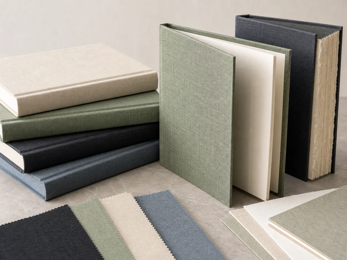 Textured cloth hardcover samples with premium materials