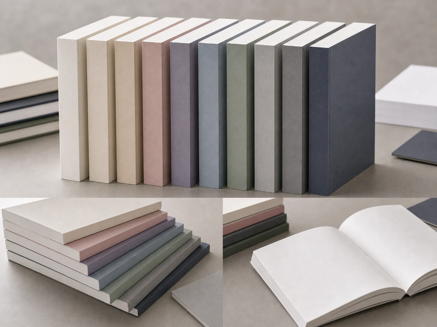 Paperback repeat series production samples with consistent spines