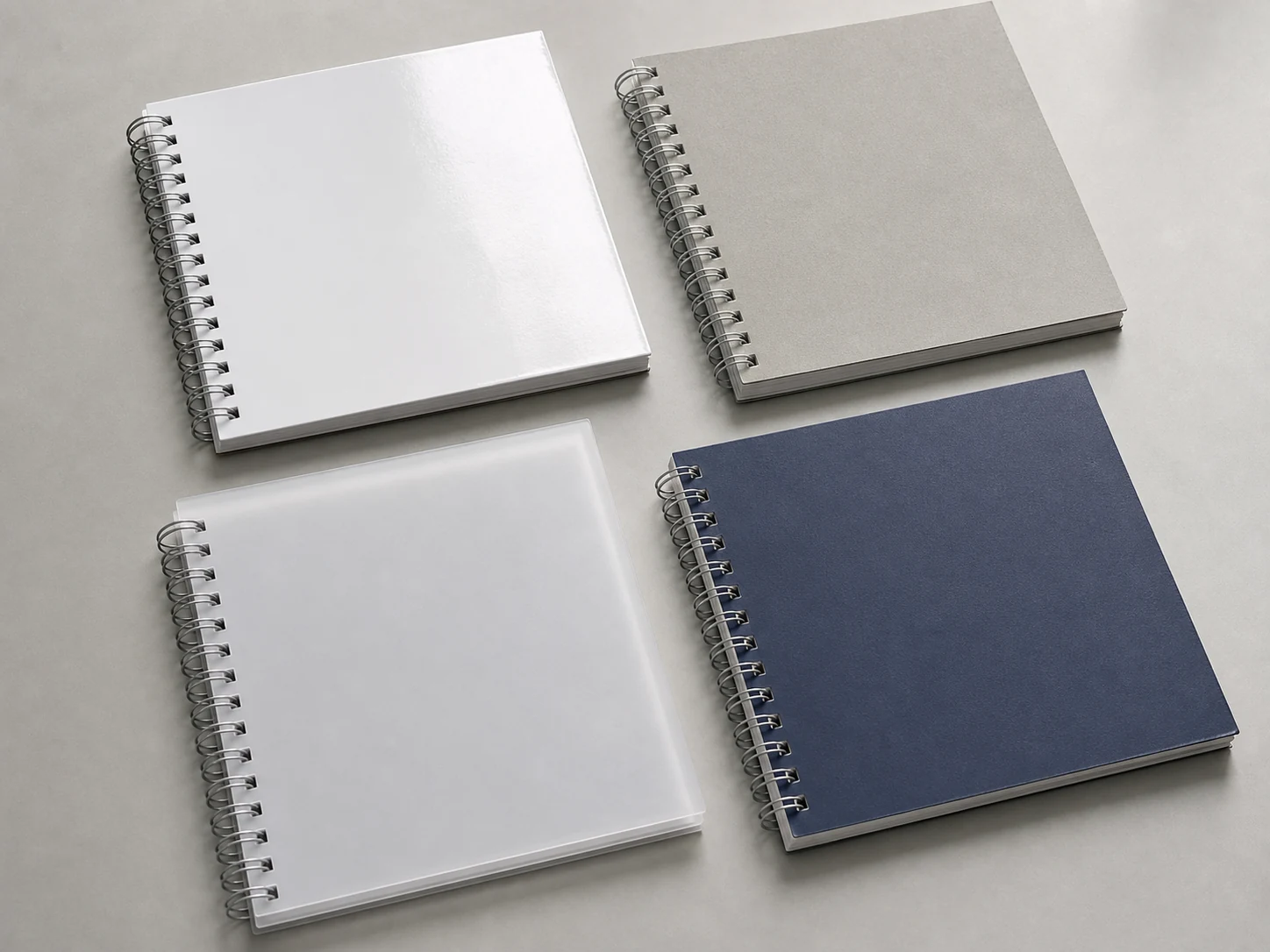 Wire-O cover material choices shown as sample books