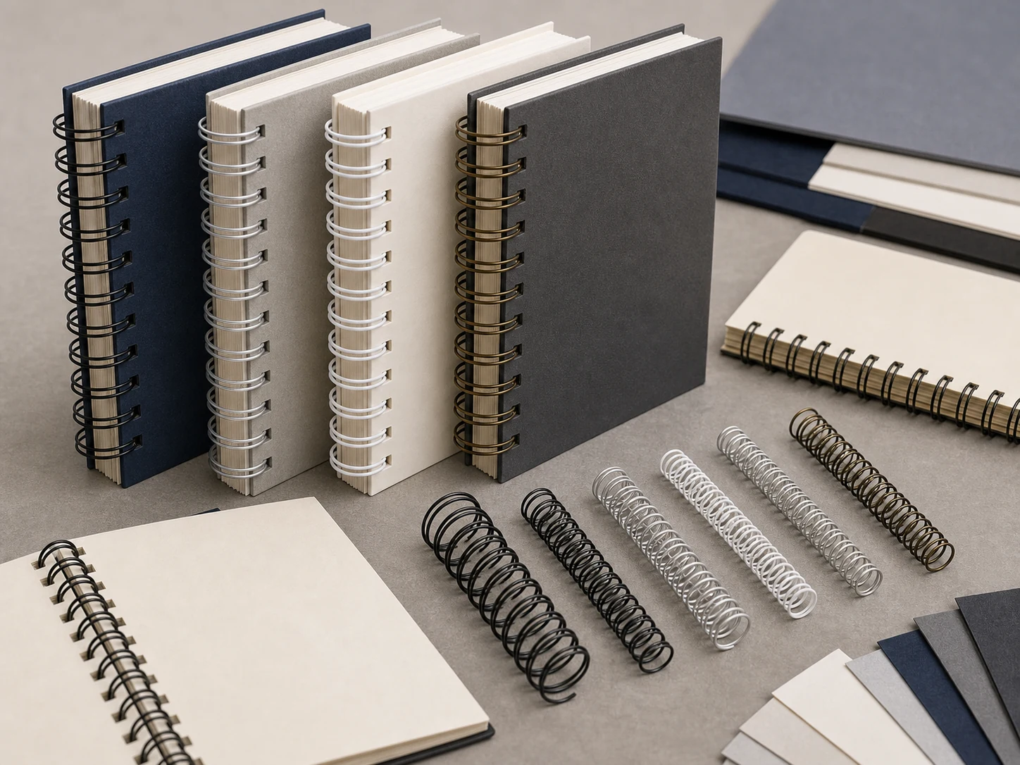 Wire-O hardware color and diameter samples with bound books