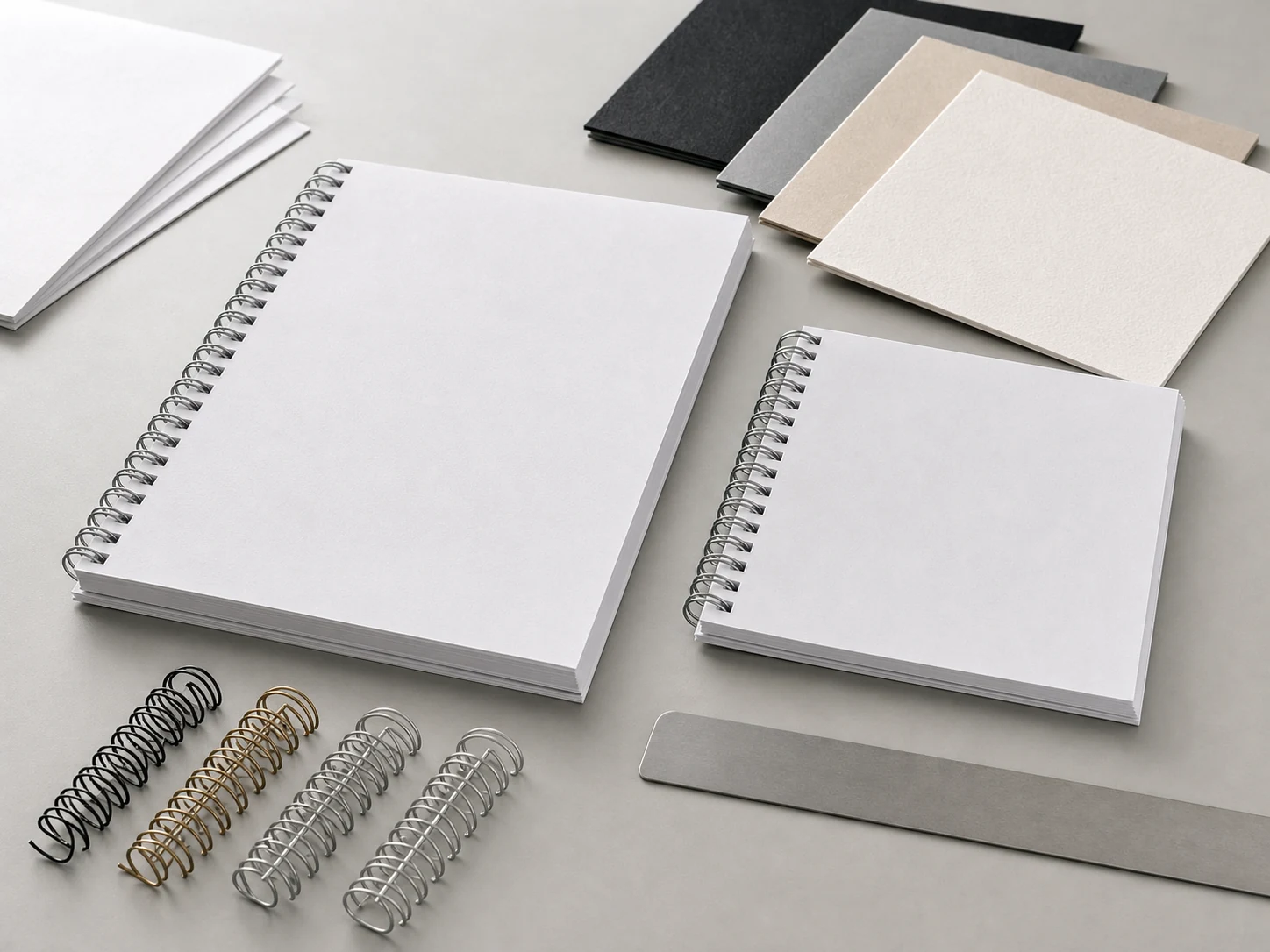 Wire-O production review scene with bound samples and material swatches
