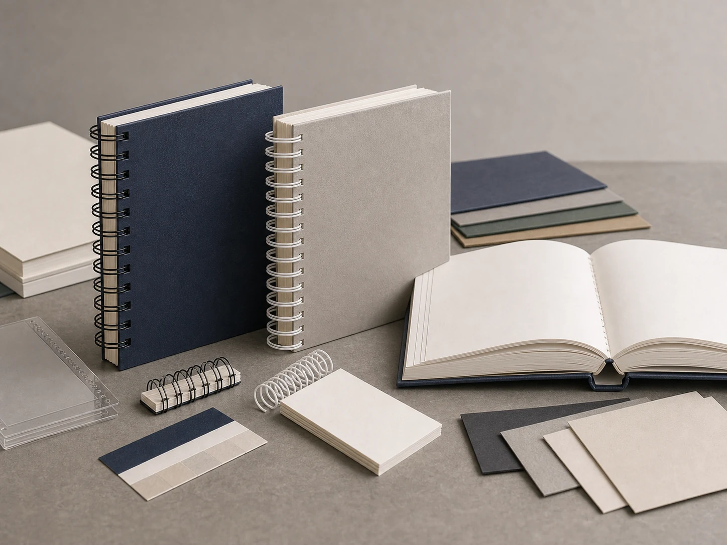 Wire-O and spiral sample books compared on a table